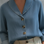 Vintage Shawl Collar Button-up Denim Cotton Top