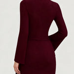 Women's Stand-collar Waist-cinching Simple A-line Dress With Flared Sleeves And A Slim Fit In A Medium Length