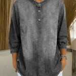 Women's Stand-collar 3/4 Sleeve Casual Loose Denim Pullover