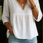 Women's Three-quarter Sleeve Lace V-neck Blouse