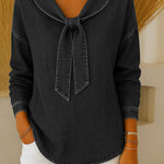Women's V-neck Tie-front Loose-fitting Denim Top