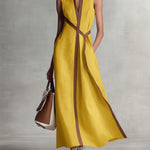Women’s Stand-Up Collar Sleeveless Casual Loose Cotton and Linen Dress