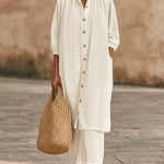 Elegant Metal Button Longline Shirt And Pants Set