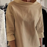 Women's Solid Color Stand Collar Long-sleeved Casual Loose Cotton Shirt