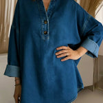 Women's V-neck Long-sleeved Loose-fitting Denim Top