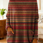 Women's Retro Stripes Art Print Casual Cotton Knitted Sweater