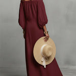 Women's Round Neck Long Sleeve Casual Loose Linen Dress