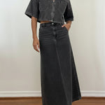 Women's Casual Zip-up Denim Top And Denim Skirt Two-piece Set