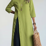 Minimalist Side-slit Buttoned Cotton And Linen Tunic Shirt
