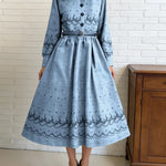 Women's Retro-style Print Shirt Collar Long Sleeve Casual Loose Cotton Dress