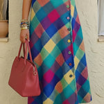 Colorful Palette Print Woolen Button-up Skirt