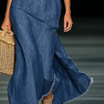 Women's Elegant Strapless Denim Floral Long Dress
