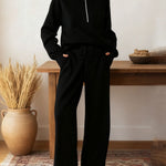 Women's Two-piece Set Half-zip Sweatshirt Wide-leg Pants Casual Suit.