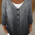 Women's Gradient Print V-Neck Long Sleeve Casual Loose Sequined Top