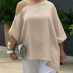 Women's Loose-fitting Linen And Cotton Off-the-shoulder Top