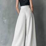 Women's Solid Color High-waisted Casual Loose Cotton Wide-leg Pants