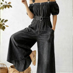 Women's Casual Denim Cotton Jumpsuit With Adjustable Straps
