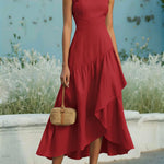 Women's Sleeveless Linen And Cotton Ruffle Hem Dress