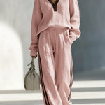 Cozy Color-blocked Linen-cotton Sweatshirt And Pants Set