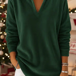 Retro Christmas Polo Collar Velvet Pullover