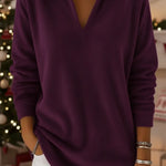 Retro Christmas Polo Collar Velvet Pullover