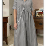 Casual Striped Cotton Shirt Dress