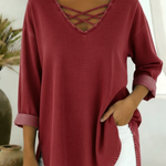 Casual Loose-fitting V-neck Denim Cotton Top