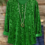 Elegant Button-down Velvet Loose-fitting Shirt Top
