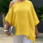 Women's Loose-fitting Linen And Cotton Off-the-shoulder Top