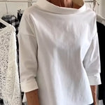 Women's Solid Color Stand Collar Long-sleeved Casual Loose Cotton Shirt