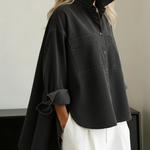 Casual Stand-collar Irregular Hem Denim Shirt Top