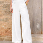 Women's Solid Color High-waisted Casual Loose Cotton And Linen Wide-leg Pants