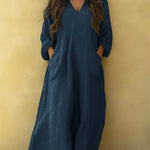 Women's Solid Color Art Print Casual Cotton Linen Dress