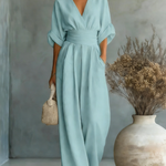 Elegant Vacation Casual Fashion V-neck Waist Jumpsuit