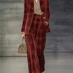 Women's Velvet Plaid Suit Jacket And Trousers Two-piece Set