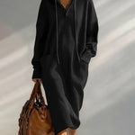 Women's Solid Color Long-sleeved Casual Loose Hooded Knit Dress