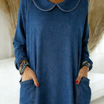 Women's Peter Pan Collar Long-sleeved Loose-fitting Casual Denim Top