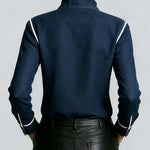 Women's Stand Collar Long Sleeve Casual Loose Denim Shirt
