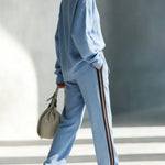 Cozy Color-blocked Linen-cotton Sweatshirt And Pants Set