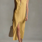 Women's Solid Color Stand-collar Sleeveless Casual Loose Linen Dress