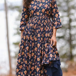 Vintage Floral Print Cotton Midi Dress