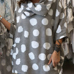 Women's Polka Dot Print Swing Collar 3/4 Sleeve Casual Loose Cotton And Linen Top