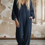 Casual Cozy Loose Hooded Button-up Cotton Jumpsuit