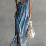 Women's Sleeveless Casual Loose Hooded Denim Dress