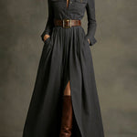 Women's Retro Solid Color Long-sleeved Dress