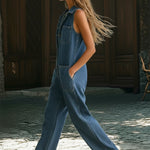 Casual Polo Collar Button-up Denim Jumpsuit