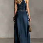 Stylish Slim Fit Sleeveless Denim Maxi Dress