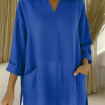Women's Casual Loose-fitting Pocket Linen And Cotton Shirt