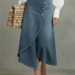 Elegant Wrap-around Irregular Hem Denim Skirt