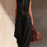 Casual Loose-fitting Color-blocked Workwear Jumpsuit